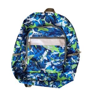 L.L.Bean Original Book Pack Backpack Blue Green Shark Camo Print Reflective